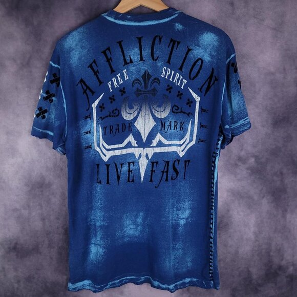 Affliction distressed grunge Y2K style blue shirt - Picture 2 of 6